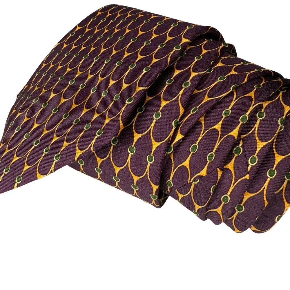 BROOKS BROTHERS 100% Silk Tie Made In USA Imported Men's Maroon Gold Necktie 60
